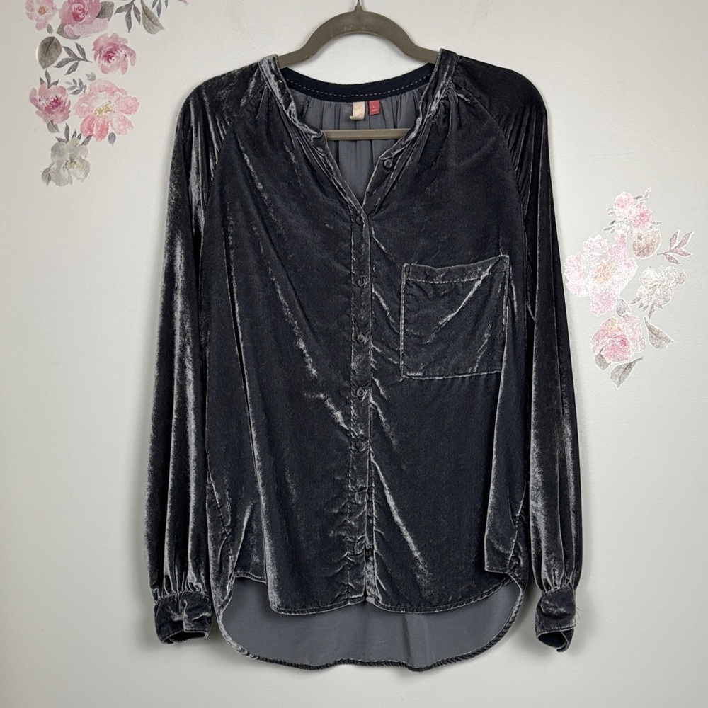 Pilcro Anthro Silver Velvet Women's Button Down - L